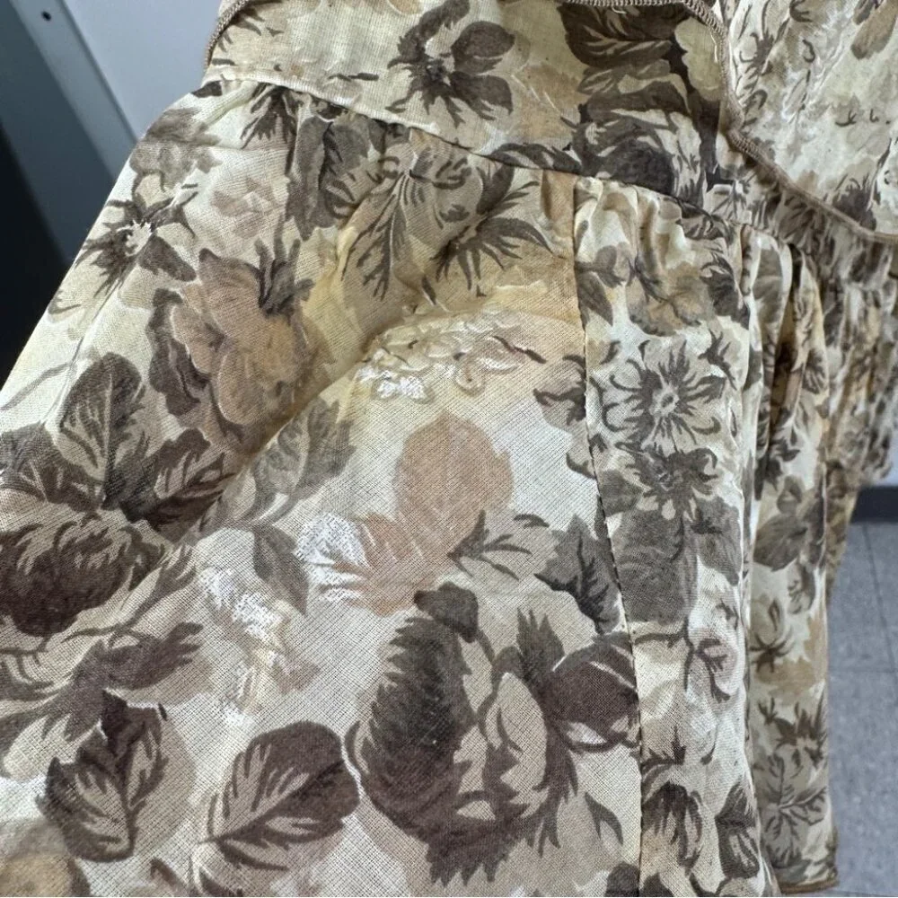 Vtg Camelot Floral Maxi Skirt Beige Brown Size S Ruffle Boho Romantic Style